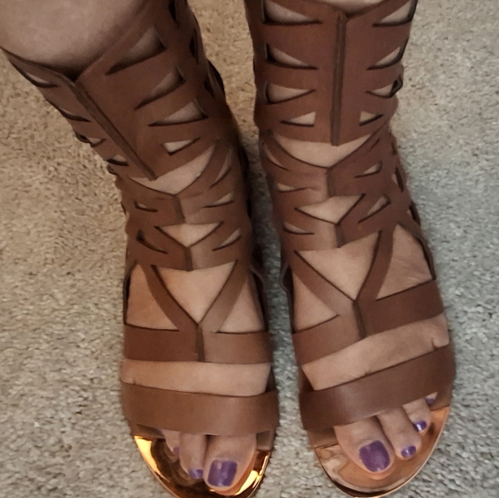 BCBG Brown Gladiator Sandals with Intricate Straps